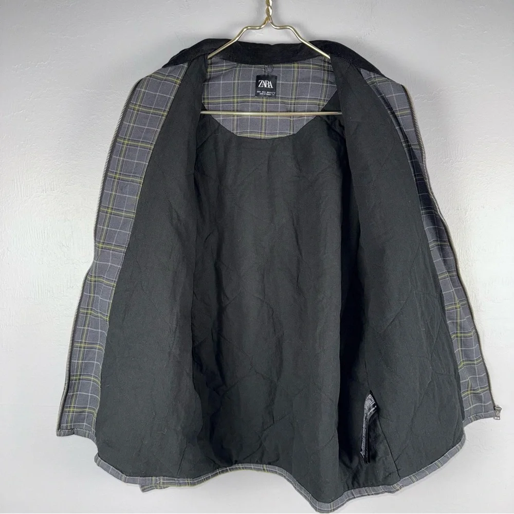 Zara Lightweight Men’s Medium Plaid Jacket Gray Black and Yellow